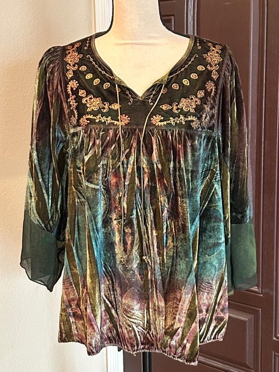 Roz & Ali Tops - Roz & Ali Velvet Witchy Boho Top Size 1X